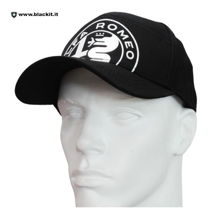 Black Alfa Romeo hat with white front logo that changes color with light