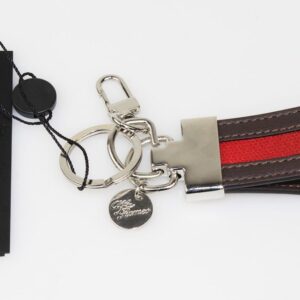 Porte-clés en cuir véritable avec insert rouge