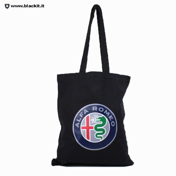 Black shopper in very resistant cotton with doubled handles.
