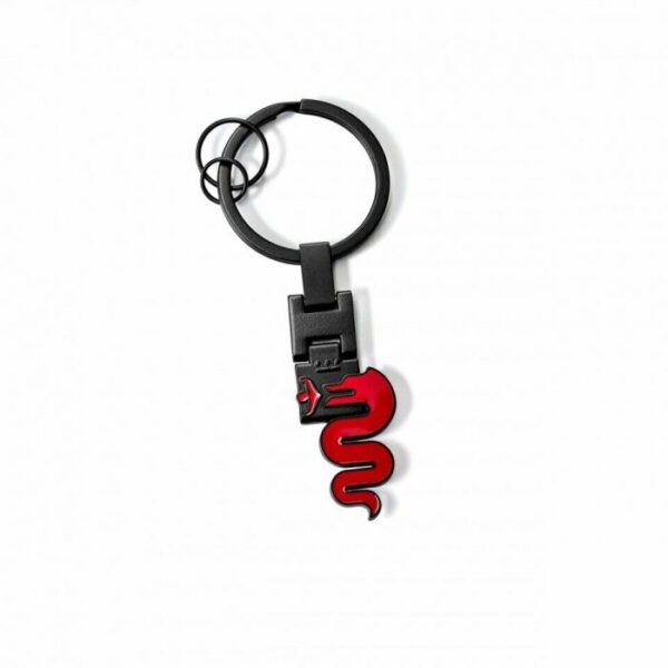 Alfa Romeo key ring in matt black metal with red Biscione glossy finish