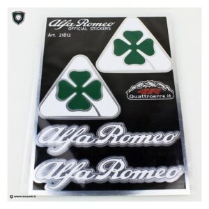 Set di adesivi quadrifoglio verde e scritte Alfa Romeo