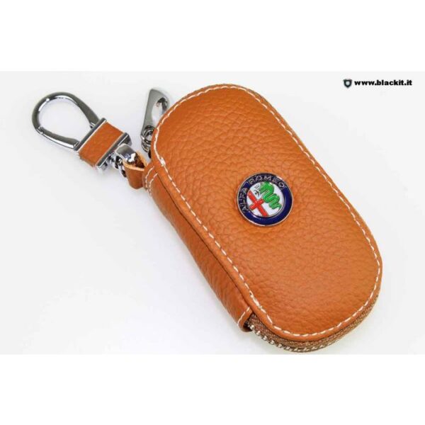 Alfa Romeo leather keyring in tan