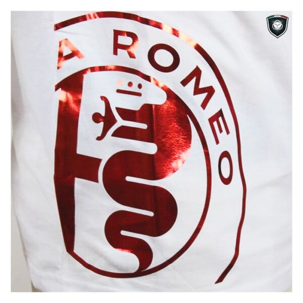 T-shirt blanc Alfa Romeo à logo métallisé